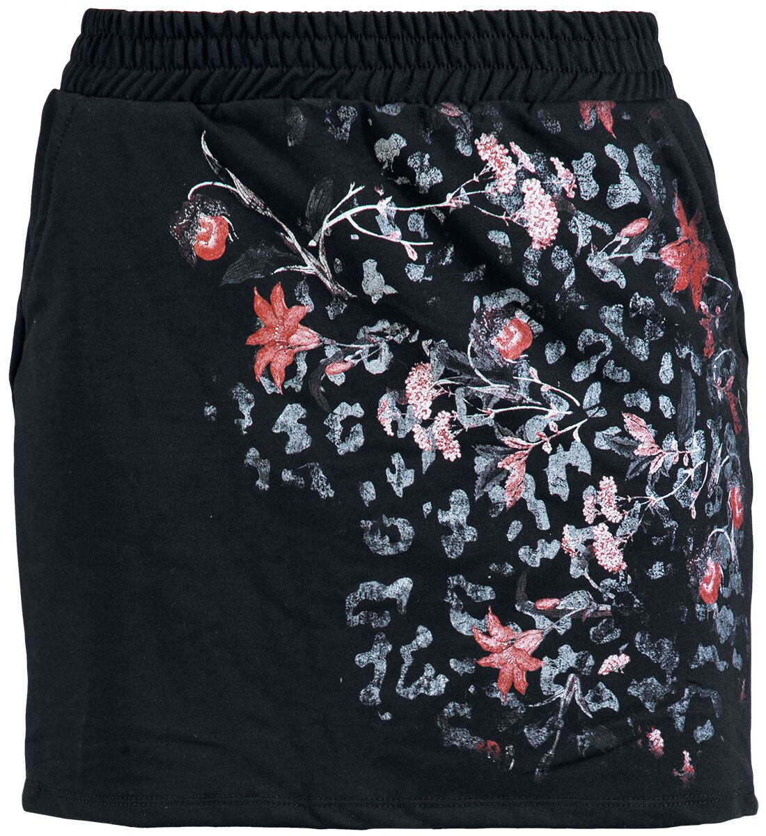 Outer Vision Leopard Print Flowers Mini Skirt black