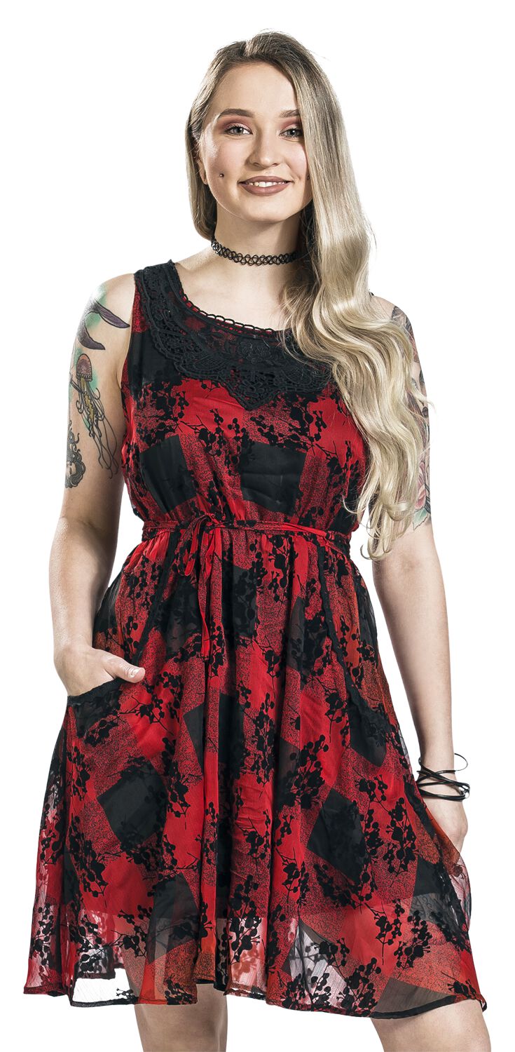 Innocent Ilsa Dress Mittellanges Kleid schwarz rot in L