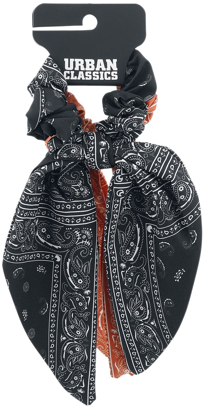 Urban Classics Bandana Print Scrunchies With XXL Bow 2-Pack Hair tie orange black