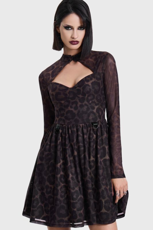 Killstar - Gothic Kort klänning - LEOPARD MINI DRESS - XS 4XL - för Dam - brun