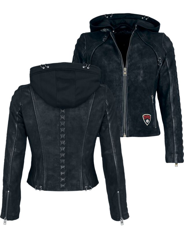 Rock Lederjacke - S bis XXL - für Damen - Größe M - schwarz - Frauen - female