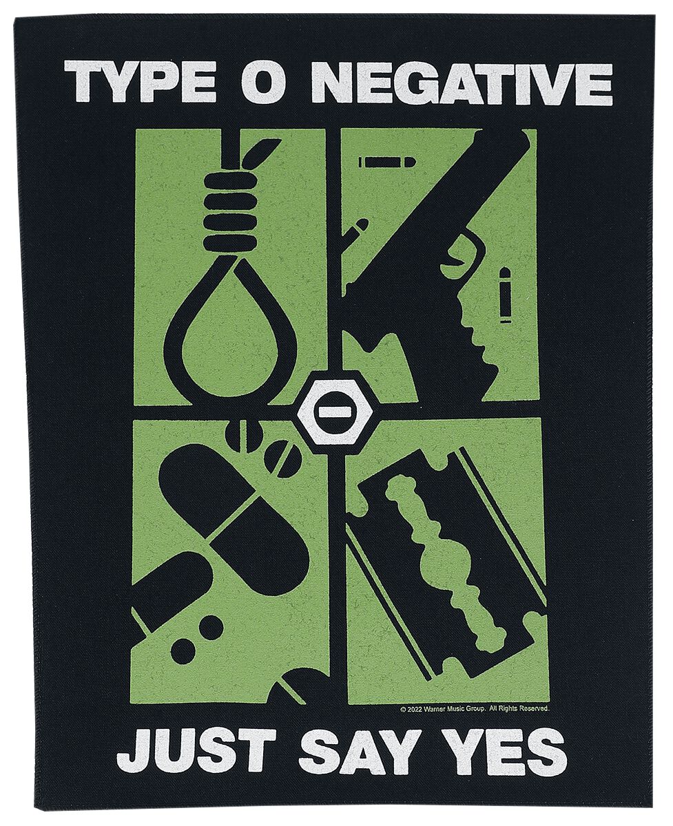 Type O Negative Just Say Yes Back Patch black white green
