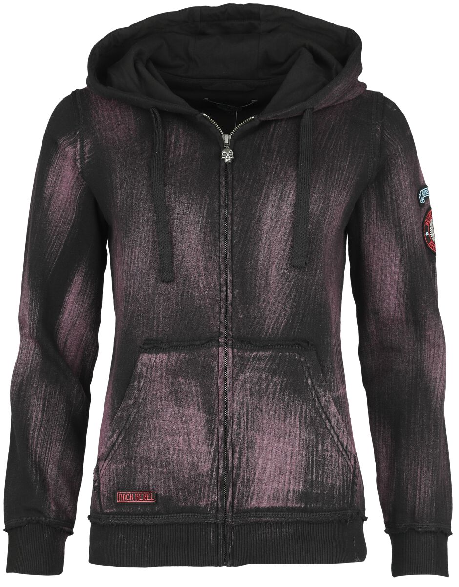 Image of Felpa jogging di Rock Rebel by EMP - Hoodie with patches - S a XXL - Donna - nero/bordeaux