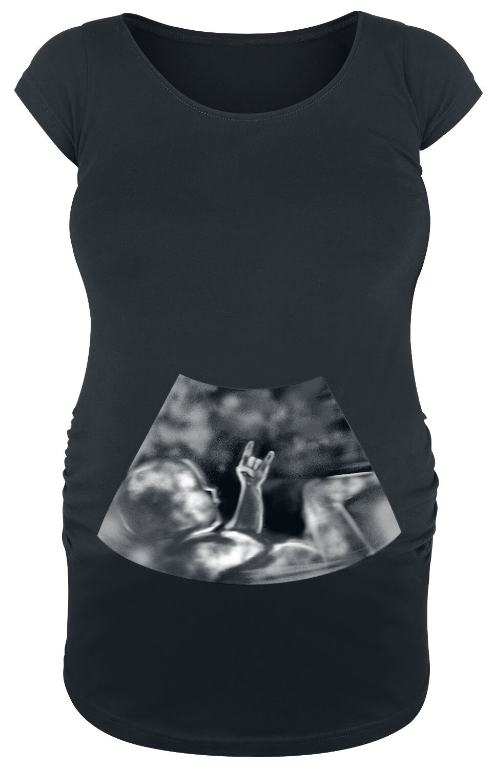 Image of T-Shirt Magliette Divertenti di Moda Premaman - Ultrasound Metal Baby Hand - S a 3XL - Donna - nero