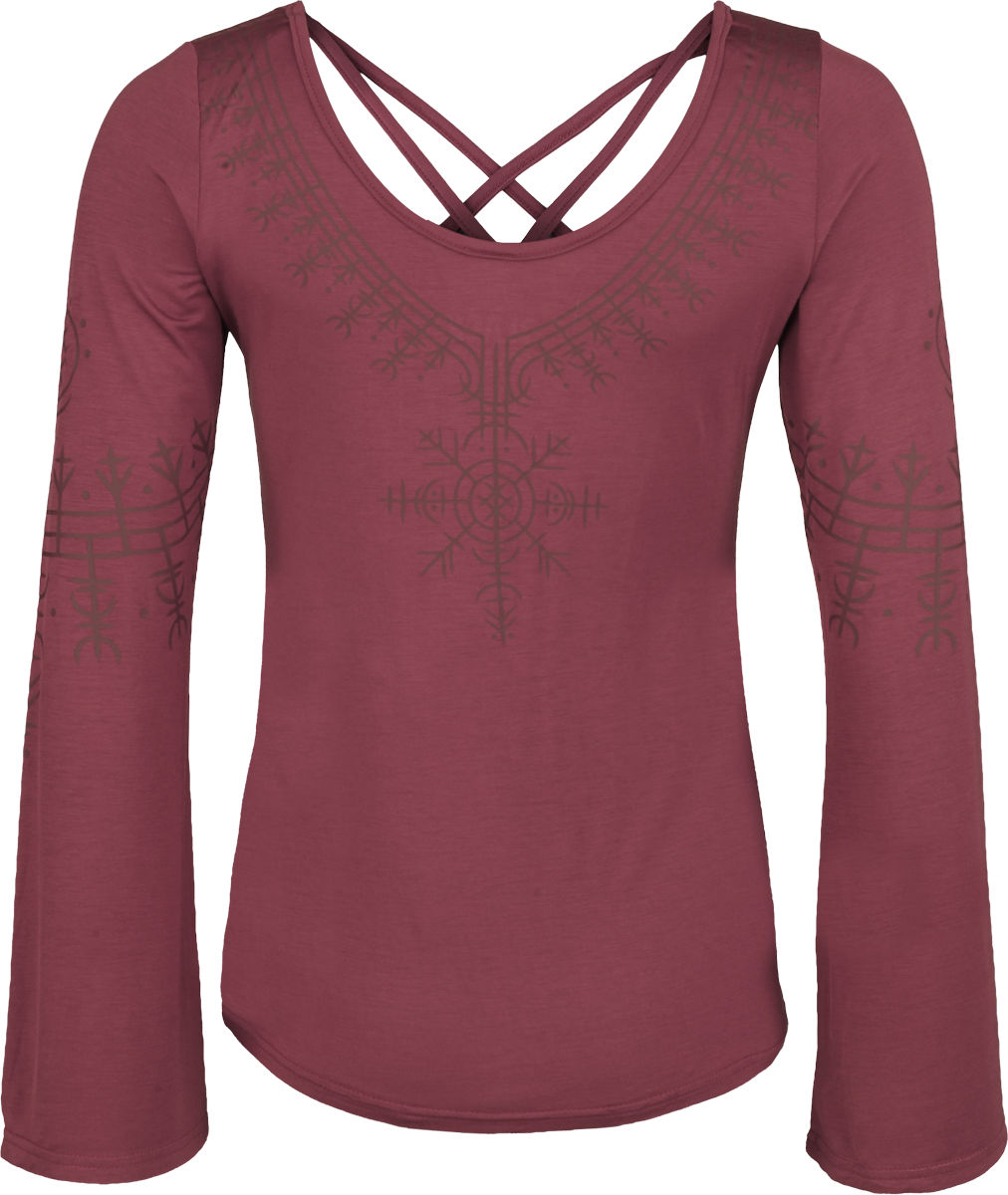 4068143325660 - Pagan Roots printed Longsleeve with Trumpet-Sleeves Langarmshirt dunkelrot in S