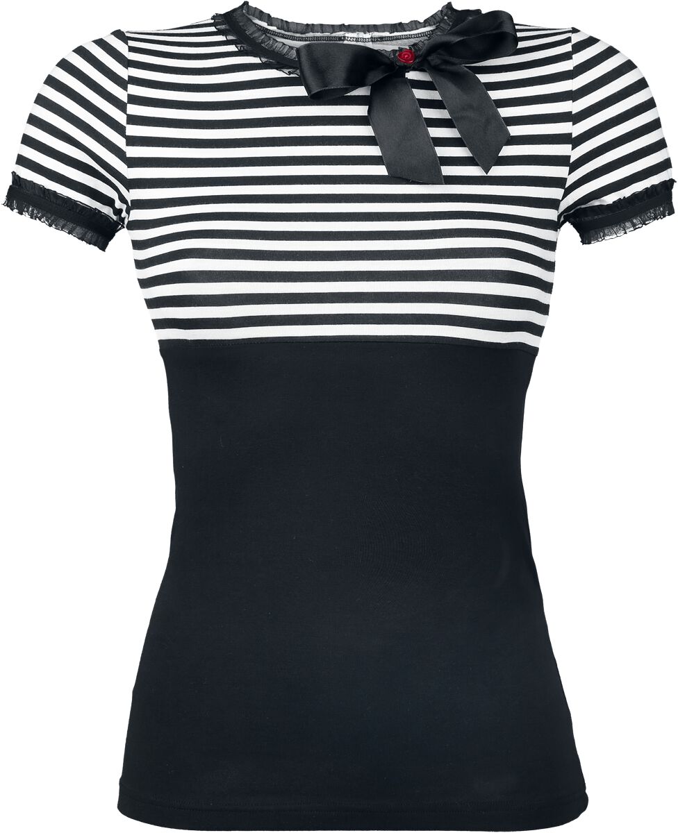 T-Shirt Manches courtes Rockabilly de Pussy Deluxe - Stripey - XS à S - pour Femme - noir/blanc