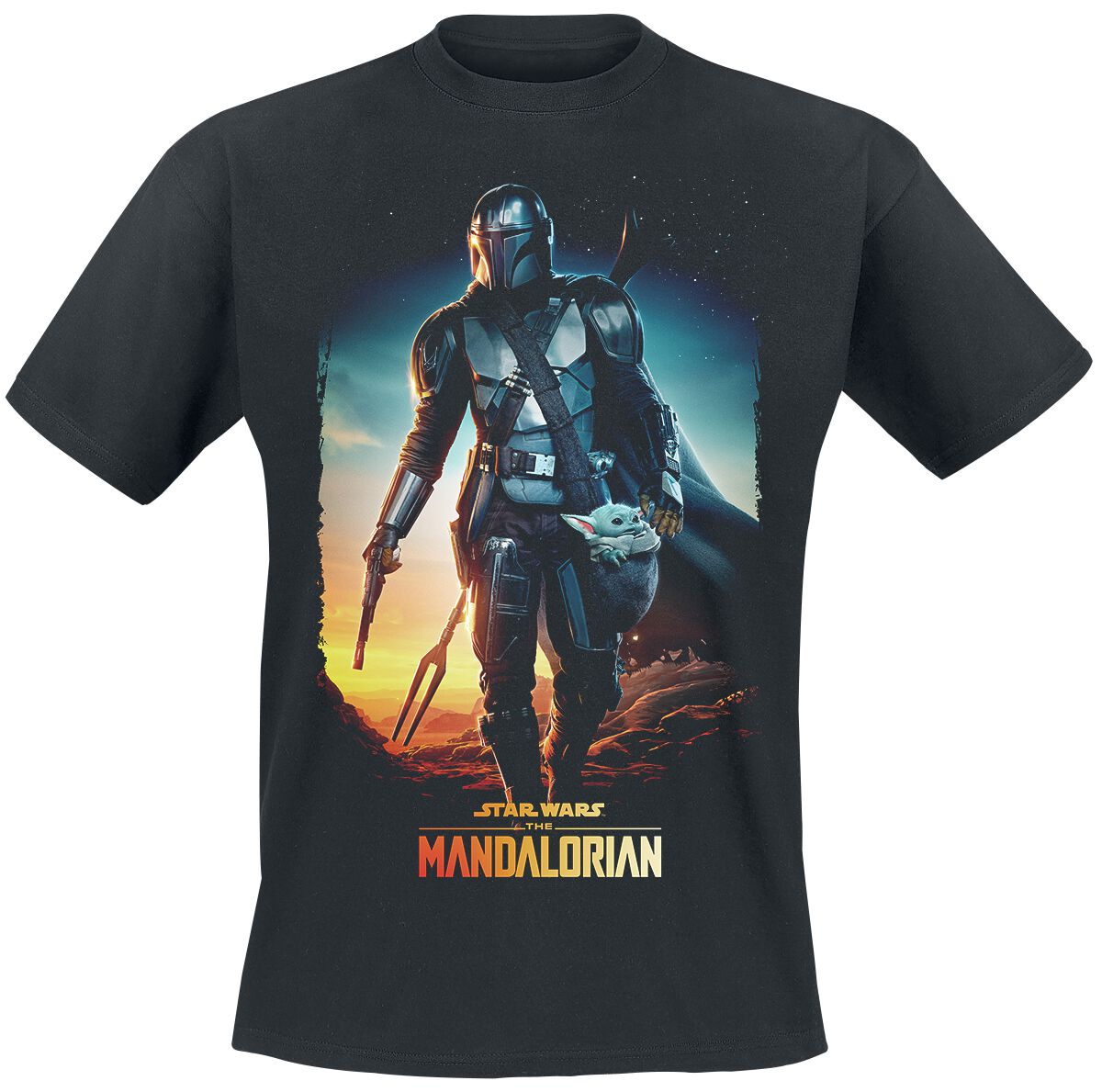 Star Wars T-Shirt - The Mandalorian - Through the Galaxy - S bis XXL - für Männer - Größe S - schwarz  - Lizenzierter Fanartikel