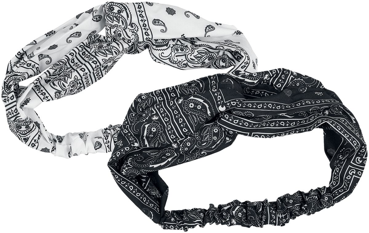 Bandeau de Urban Classics - Bandana Print Headband 2-Pack - pour Femme - noir/blanc