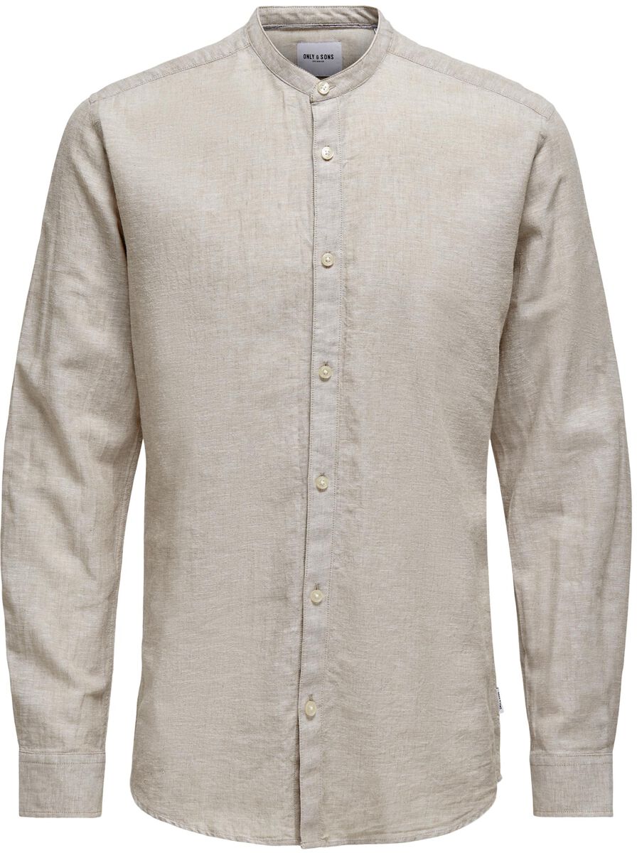 ONLY and SONS Langarmhemd - ONSCaiden LS Solid Linen MAO Shirt - S bis XXL - für Männer - Größe XXL - beige