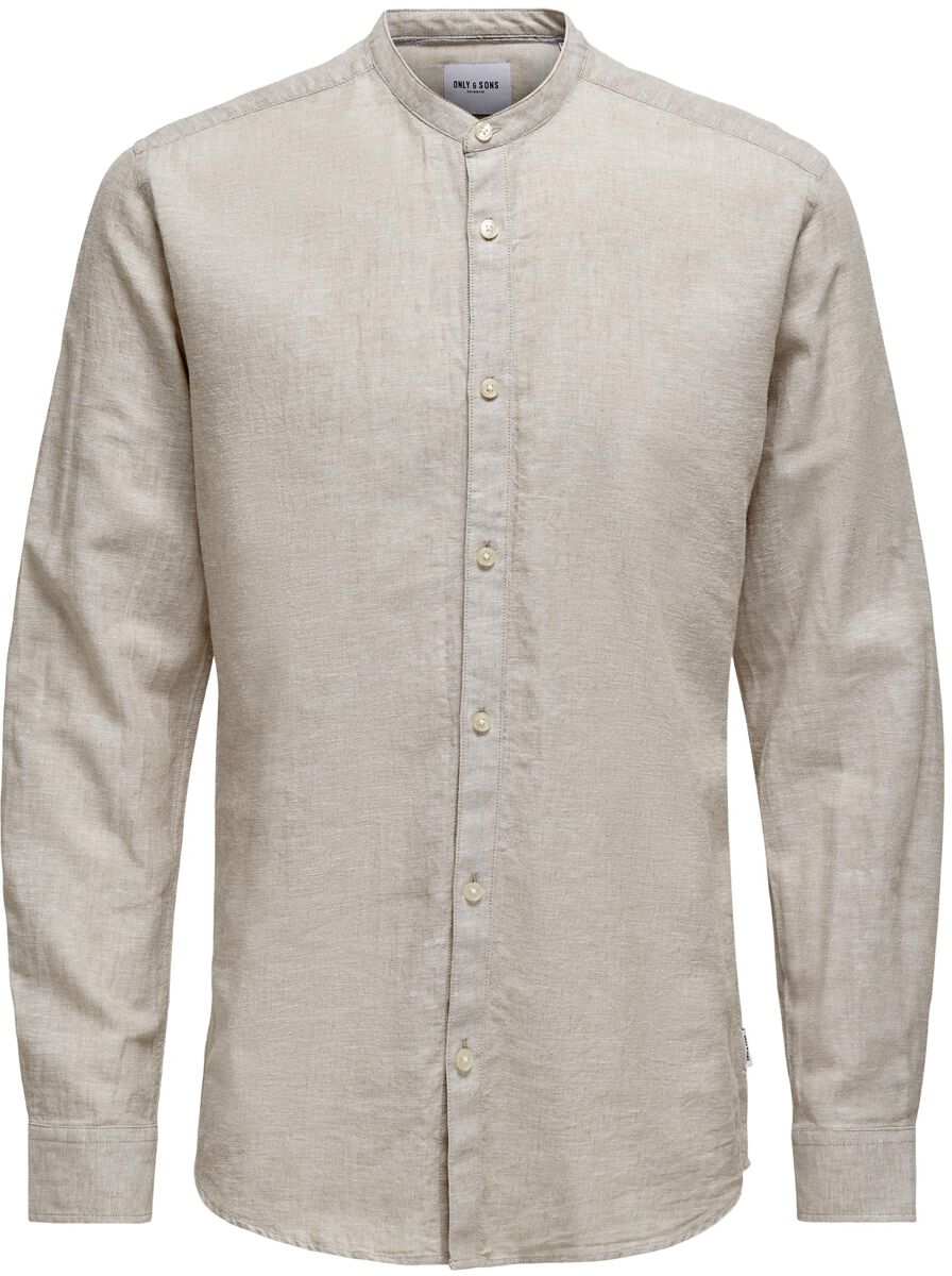 ONLY and SONS Langarmhemd – ONSCaiden LS Solid Linen MAO Shirt – M bis L – für Männer – Größe L – beige ONLY and SONS Langarmhemd – ONSCaiden LS Solid Linen MAO Shirt – M bis L – für Männer – Größe L – beige