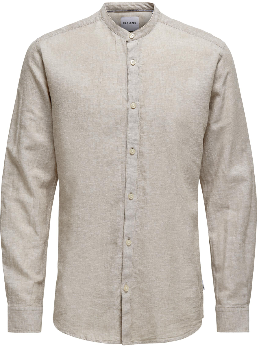 ONLY and SONS - ONSCaiden LS Solid Linen MAO Shirt - Langarmhemd - beige