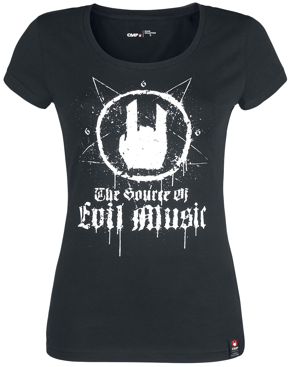 T-Shirt Manches courtes de Collection EMP Stage - T-Shirt Noir Avec Imprimé Rockhand & Inscription -