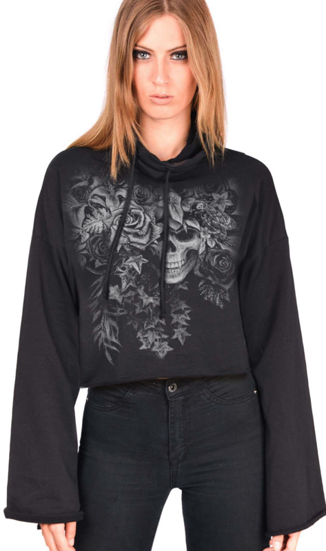 Alchemy England Gothic Hoodie - Skull Plant Woman's Cropped Sweat Shirt Gallow - for Women - black