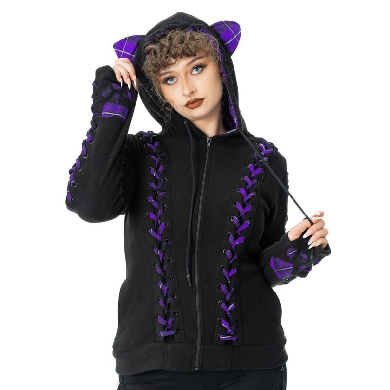 Felpa jogging Gothic di Bye Bye Kitty - BBK Calico Hood Ladies - XS a 4XL - Donna - nero/viola