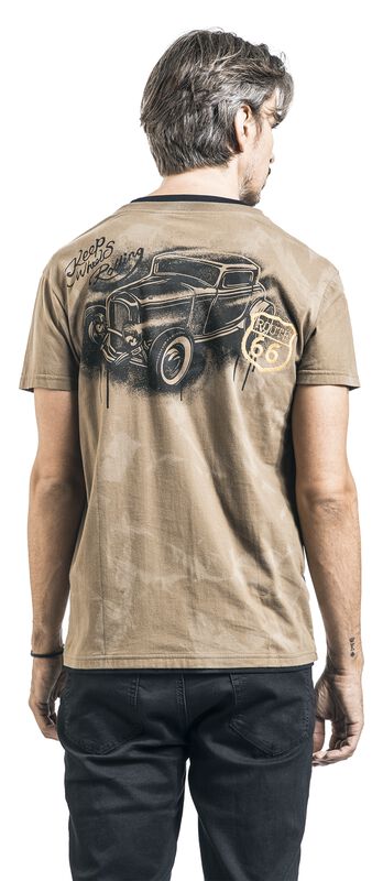 Markenkleidung Männer Rock Rebel X Route 66 - Grünes T-Shirt mit Waschung und Print | Rock Rebel by EMP T-Shirt