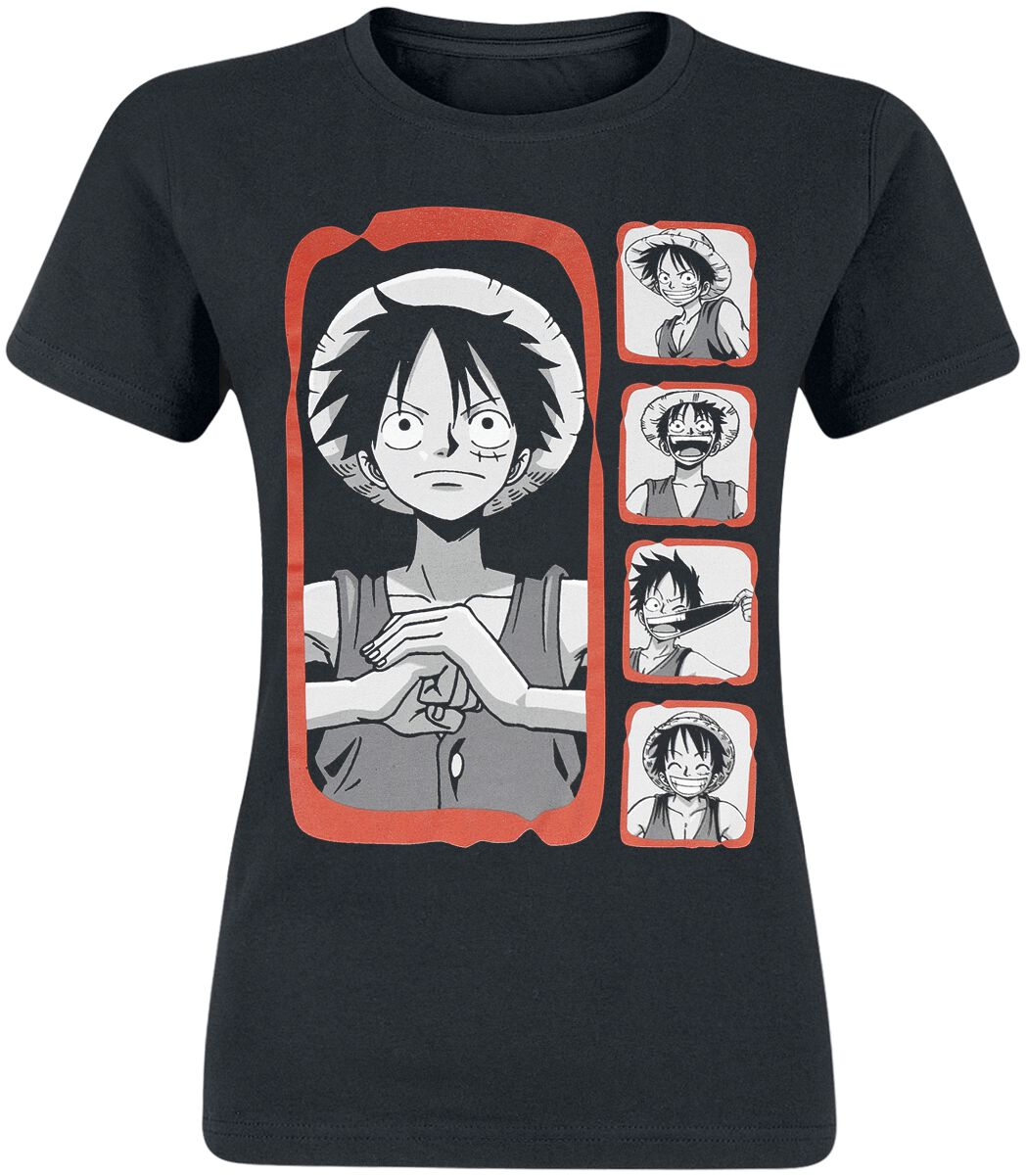 One Piece - Anime T-Shirt - Luffy Emotions - S bis XXL - für Damen - Größe S - schwarz  - Lizenzierter Fanartikel