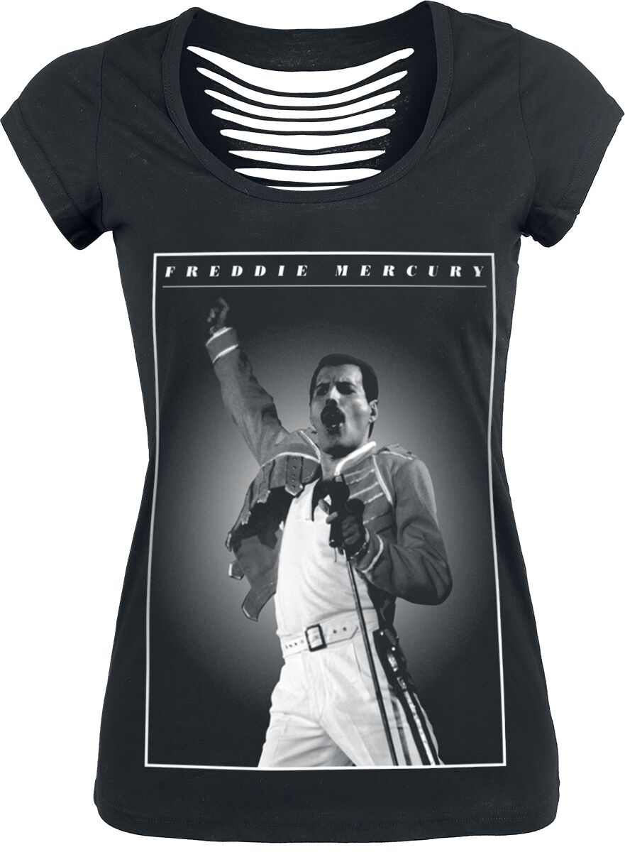T-Shirt Manches courtes de Queen - Freddie - Stage Photo - S à XL - pour Femme - noir