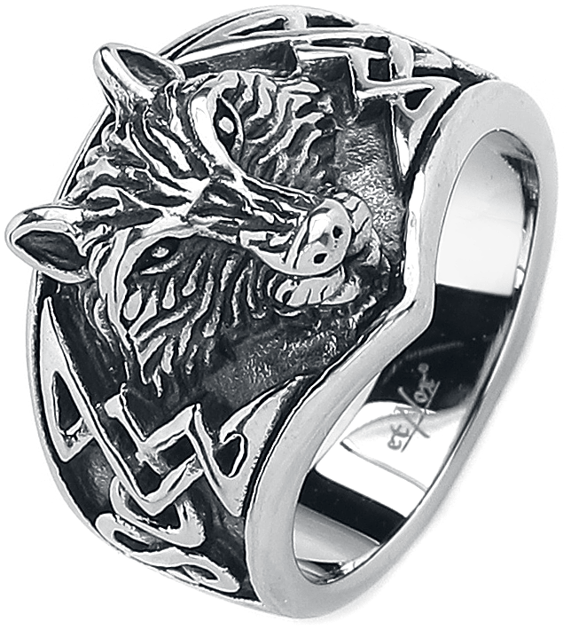etNox Wolfskopf Ring silberfarben
