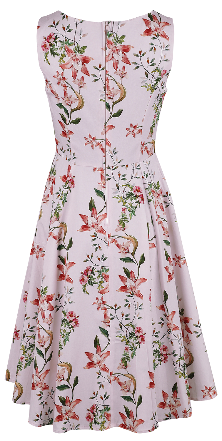 H&R London - Rockabilly Kleid knielang - Beatrix Floral Swing Dress - XS bis XXL - für Damen - Größe M - rosa