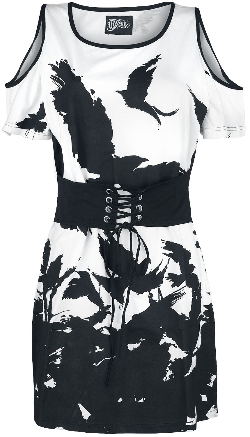 Vixxsin - Gothic T-Shirt - Night Of The Crow Top - XS bis XXL - für Damen - Größe L - schwarz/weiß