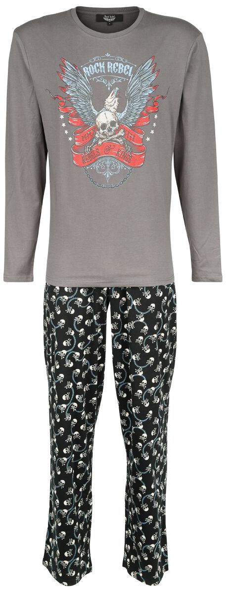 Levně Rock Rebel by EMP Pyžamo s potiskem s lebkou pyžama šedá