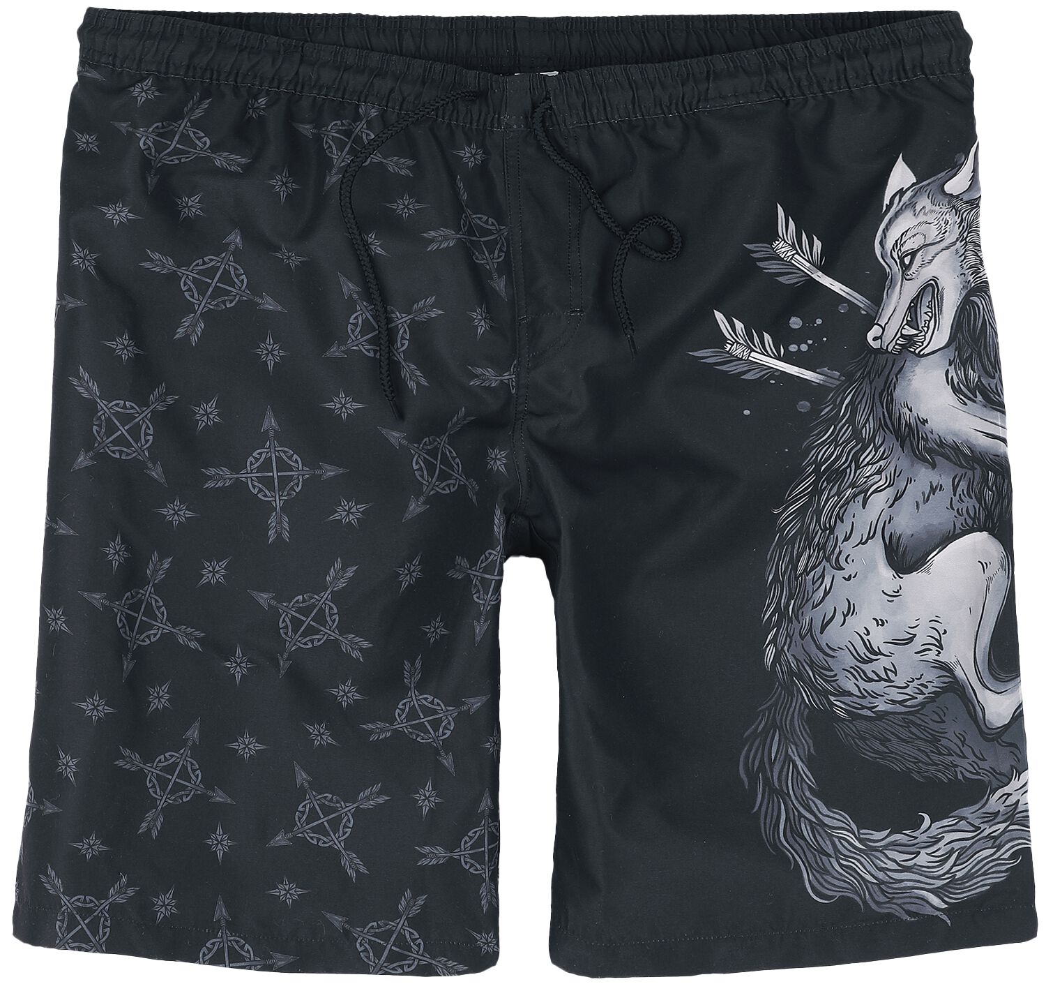 Black Premium by EMP Swim Shorts With Wolf Print Badeshort schwarz in M