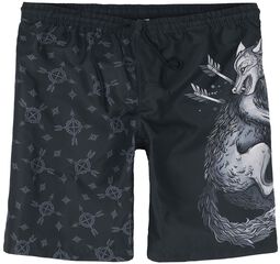 Swim Shorts With Wolf Print, Black Premium by EMP, Badeshort