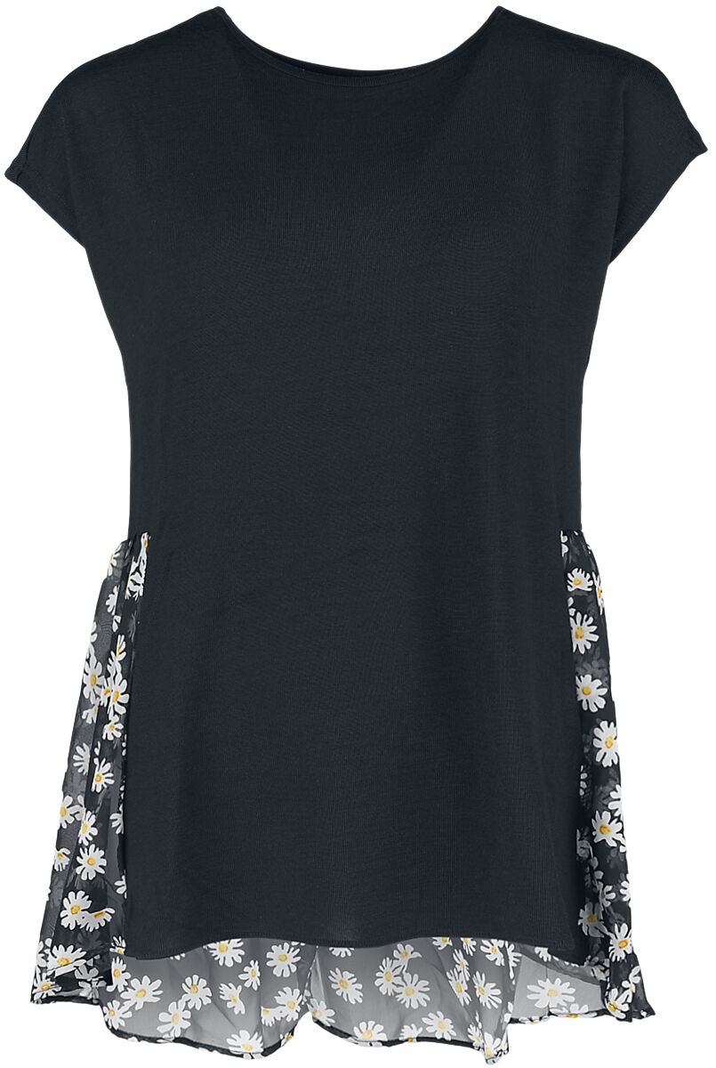 T-Shirt Manches courtes de QED London - Daisy Chiffon Hem Top - S à M - pour Femme - noir