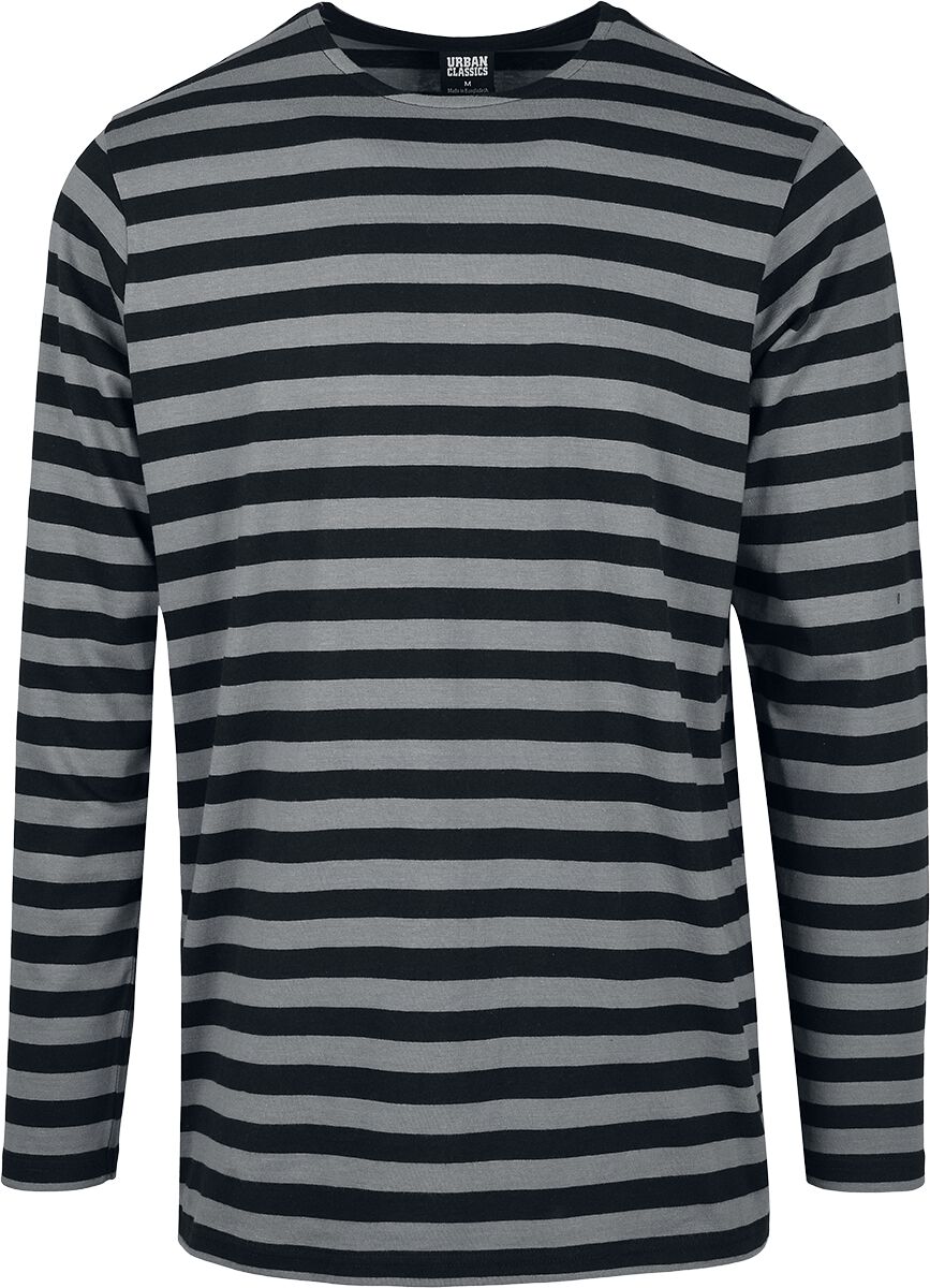 Urban Classics Langarmshirt - Regular Stripe Longlseeve - S bis XXL - für Männer - Größe XL - grau/schwarz