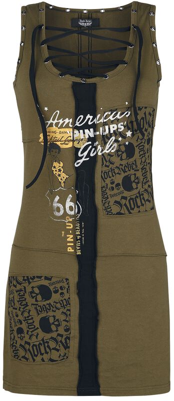 Rock Rebel X Route 66 - Grünes Kleid mit Schnürung und Prints