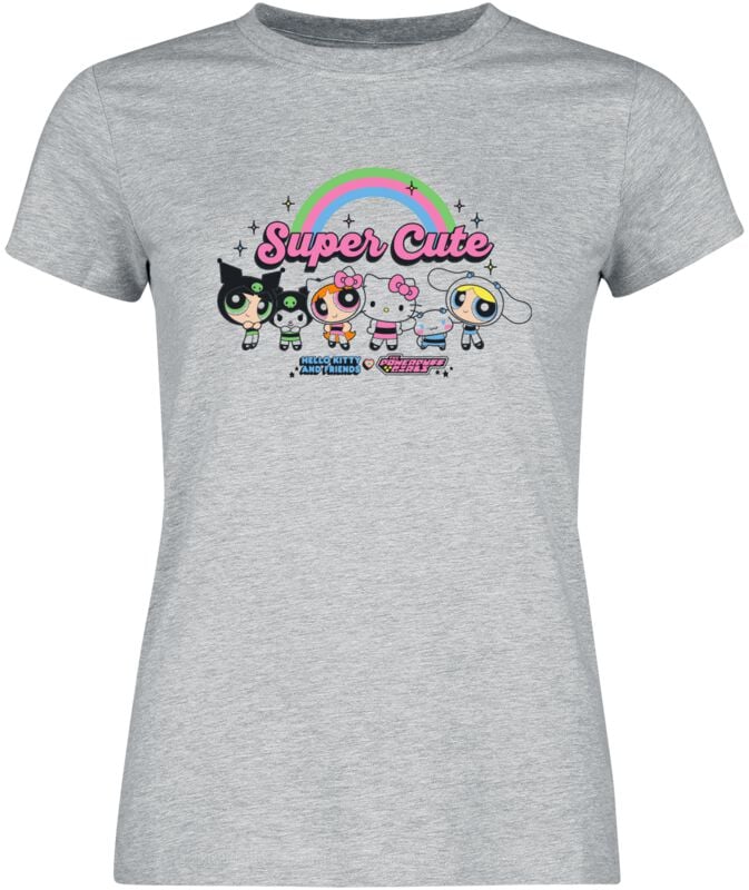 Levně Hello Kitty Hello Kitty & Powerpuff Girls - Super Cute Dámské tričko prošedivelá