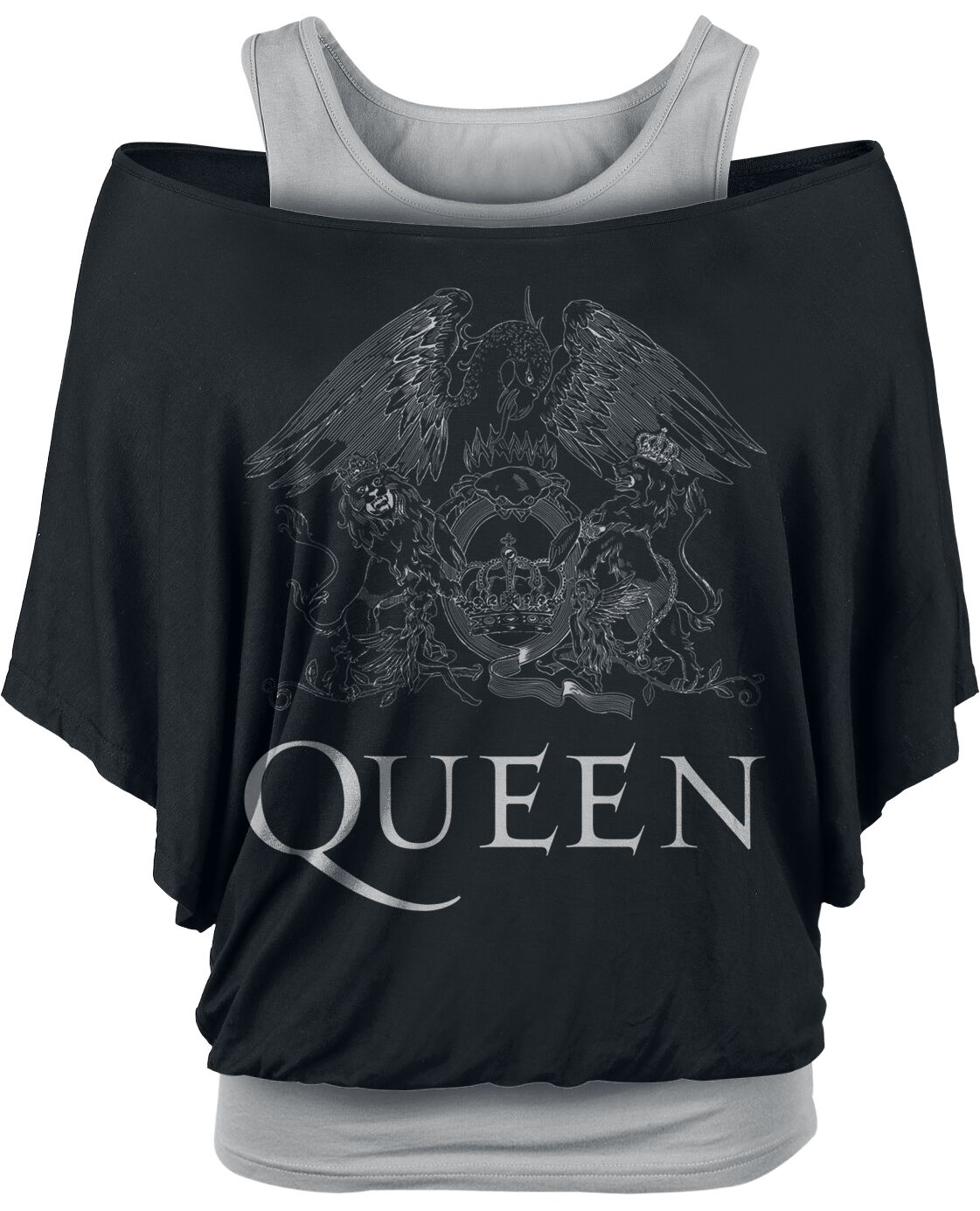 Queen T-Shirt - Crest Logo - M bis XXL - für Damen - Größe L - schwarz/grau  - EMP exklusives Merchandise!