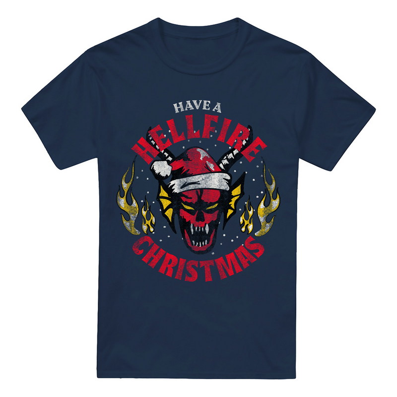Stranger Things  T-Shirt - Hellfire Christmas - for Men - navy