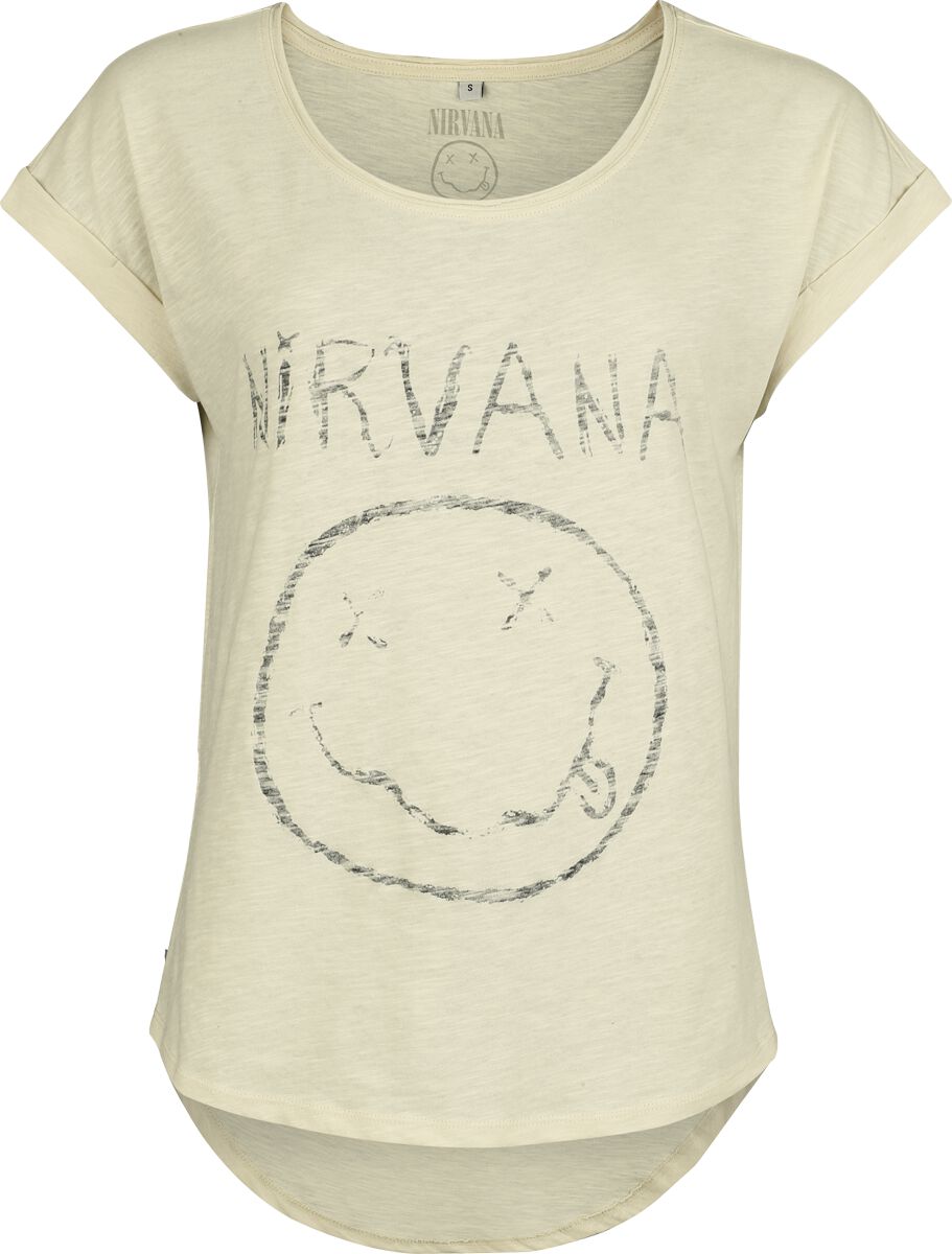 Nirvana T-shirt - Smiley - XS till XXL - Damer - sand