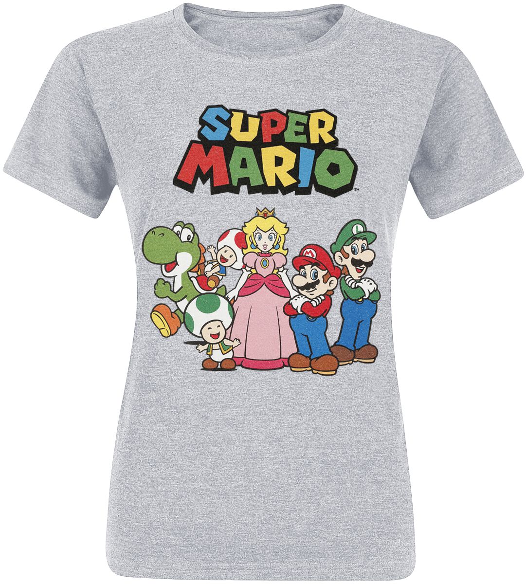 T-Shirt Manches courtes Gaming de Super Mario - Groupe Vintage - S à XXL - pour Femme - gris chiné