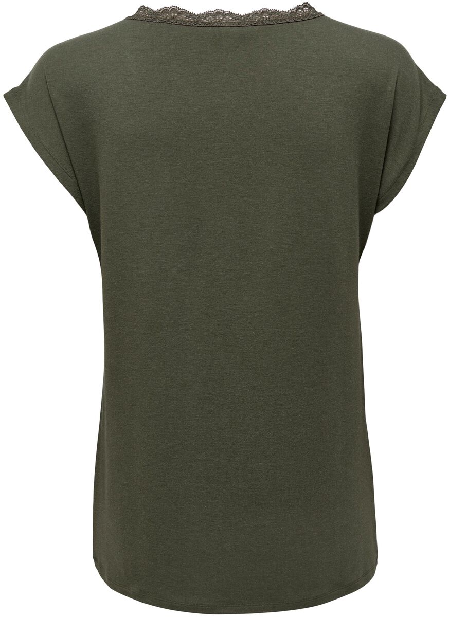 Only T-Shirt - Onlmoster S/S Lace V-Neck Top CS - XS bis L - für Damen - Größe M - oliv