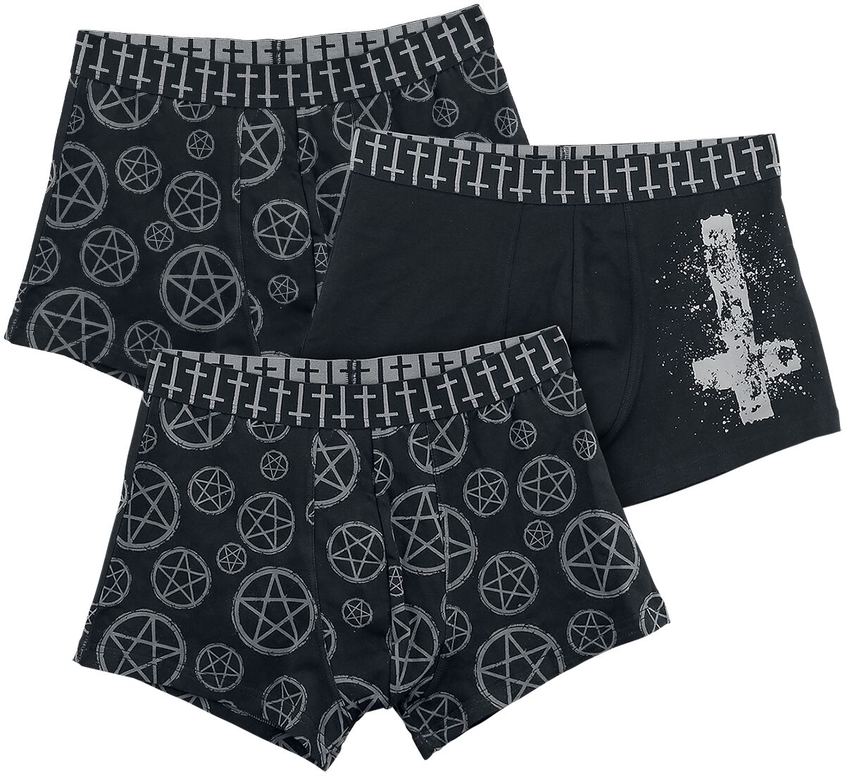 Image of Gothicana by EMP Dreierpack Boxershorts mit Pentagrammen und Kreuzen Boxershort schwarz