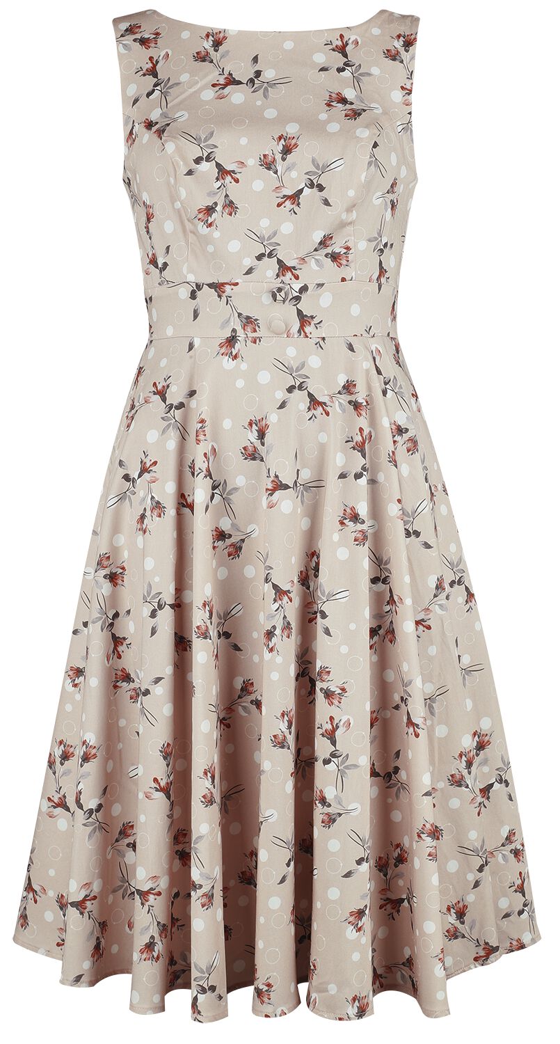 H&R London - Rockabilly Kleid knielang - Janice Floral Swing Dress - XS bis 4XL - für Damen - Größe XXL - braun/weiß