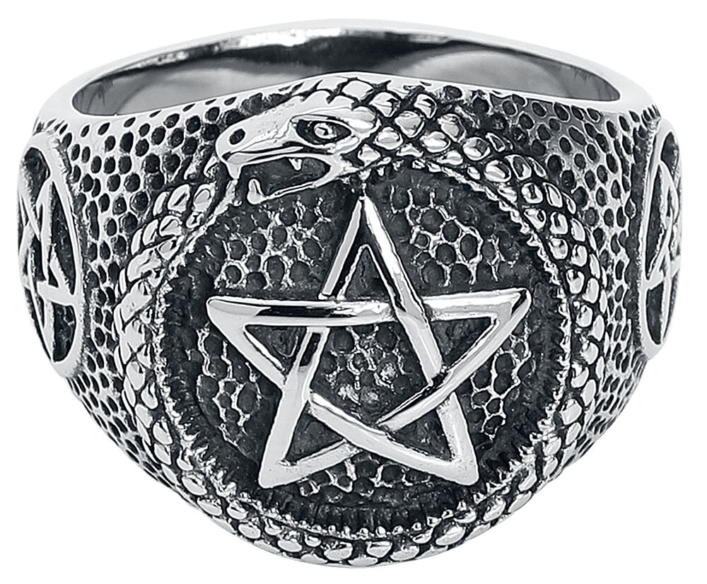 etNox hard and heavy - Gothic Ring - Schlangen Pentagramm - silberfarben