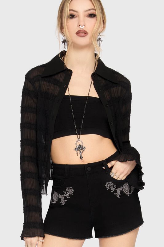 Killstar - Goth Shorts - Gaia Adorned - Brodert Shorts - XS til XXL - Damer - svart