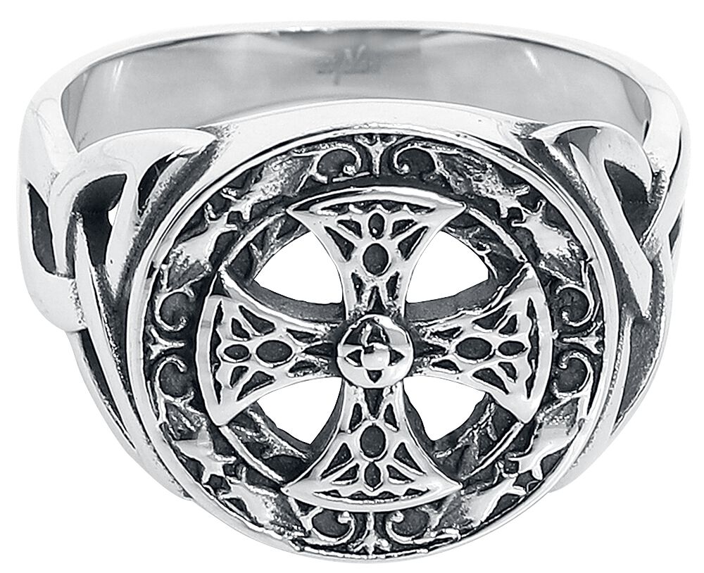 EtNox hard and heavy Celtic Cross Ring silver coloured