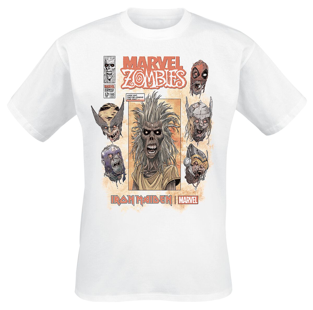 T-Shirt Manches courtes de Iron Maiden - Iron Maiden x Marvel Collection - Zombie Eddie Comic - S à 