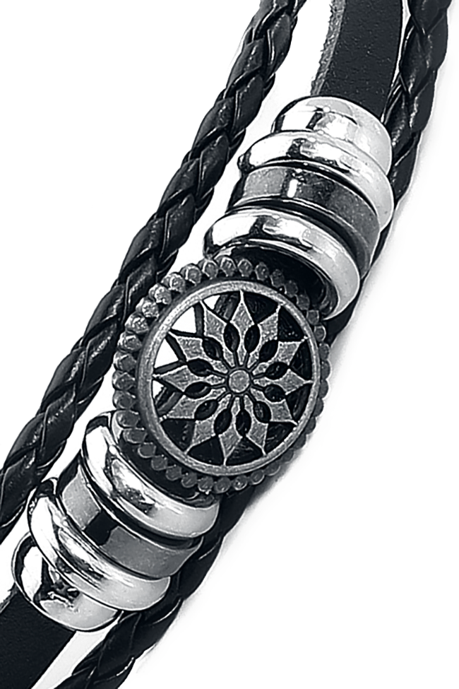 etNox Metallblüte Lederarmband schwarz