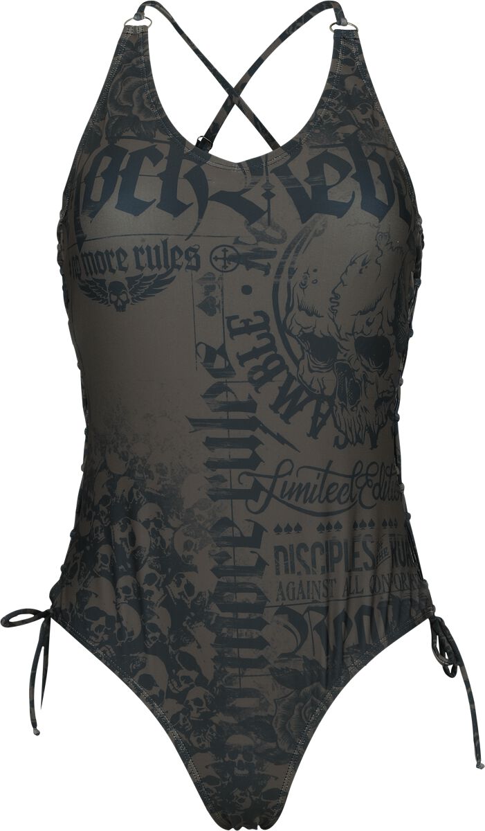 Rock Rebel by EMP Swimsuit with Skulls and Lacing Badeanzug schwarz in M