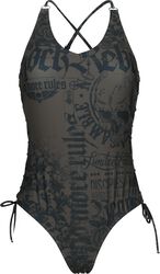 Swimsuit with Skulls and Lacing, Rock Rebel by EMP, Badeanzug