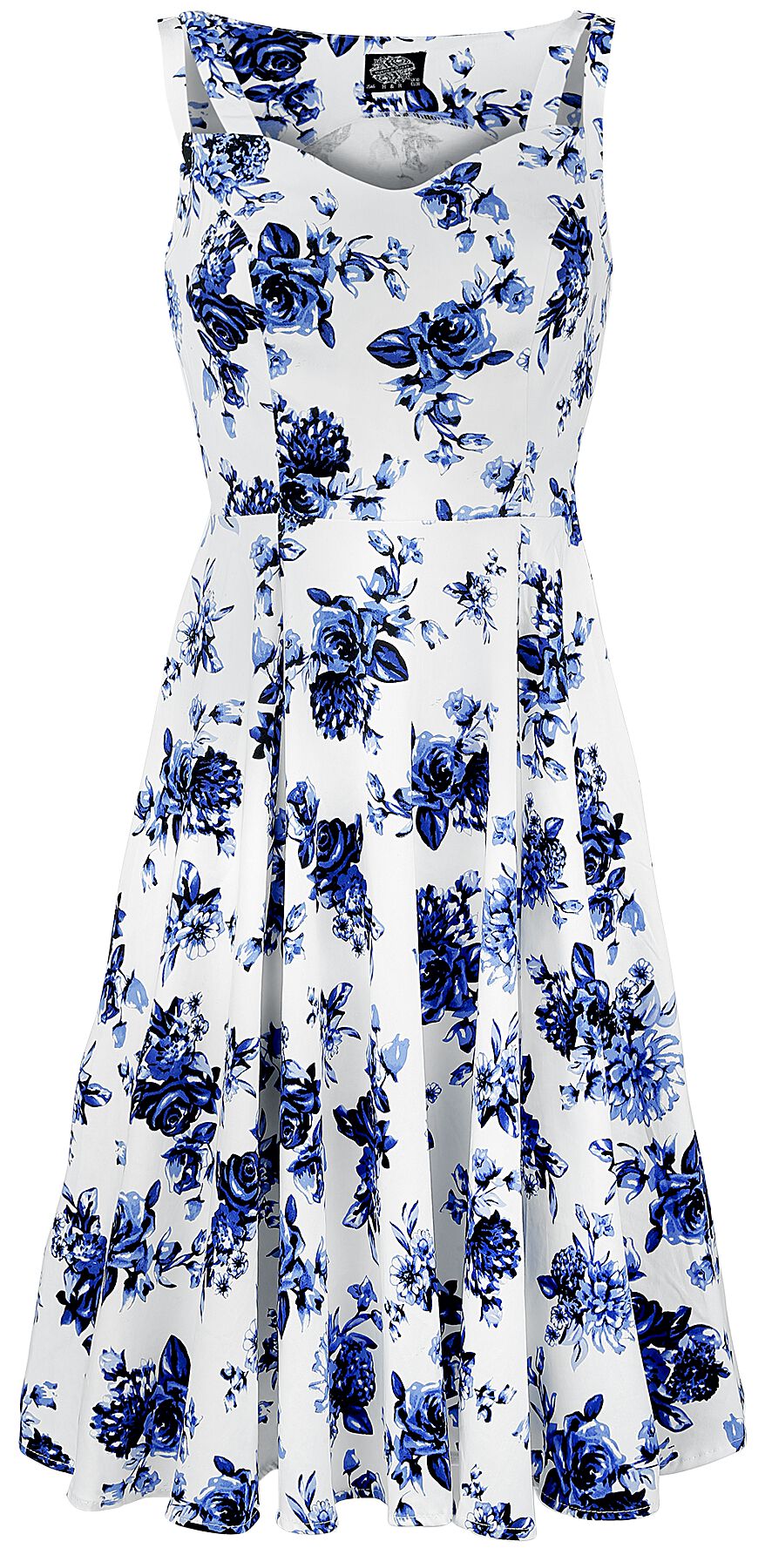 H&R London - Rockabilly Kleid knielang - Blue Rosaceae Swing Dress - S bis 3XL - für Damen - Größe XL - multicolor