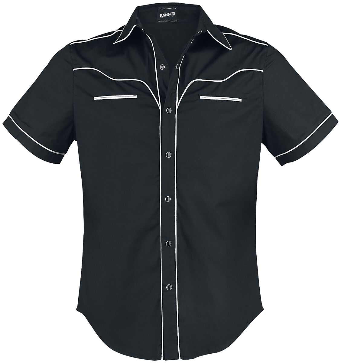 Banned Alternative - Rockabilly Kurzarmhemd - Plain Trim - S bis 5XL - für Männer - Größe XL - schwarz/weiß