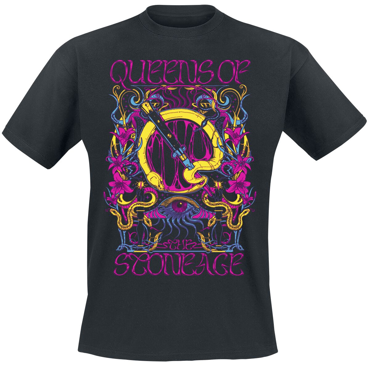 Queens Of The Stone Age T-Shirt - In Times New Roman - Neon Sacrilege - S bis 3XL - für Männer - Größe L - schwarz  - Lizenziertes Merchandise!