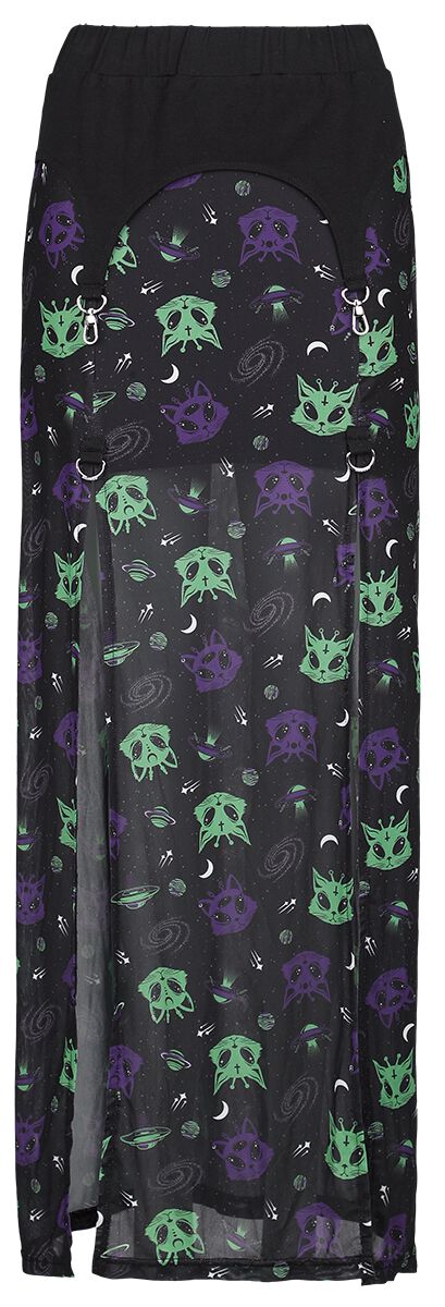 Image of Gonna lunga Gothic di Banned Alternative - Moody Melody Slit Skirt - XS a XXL - Donna - multicolore