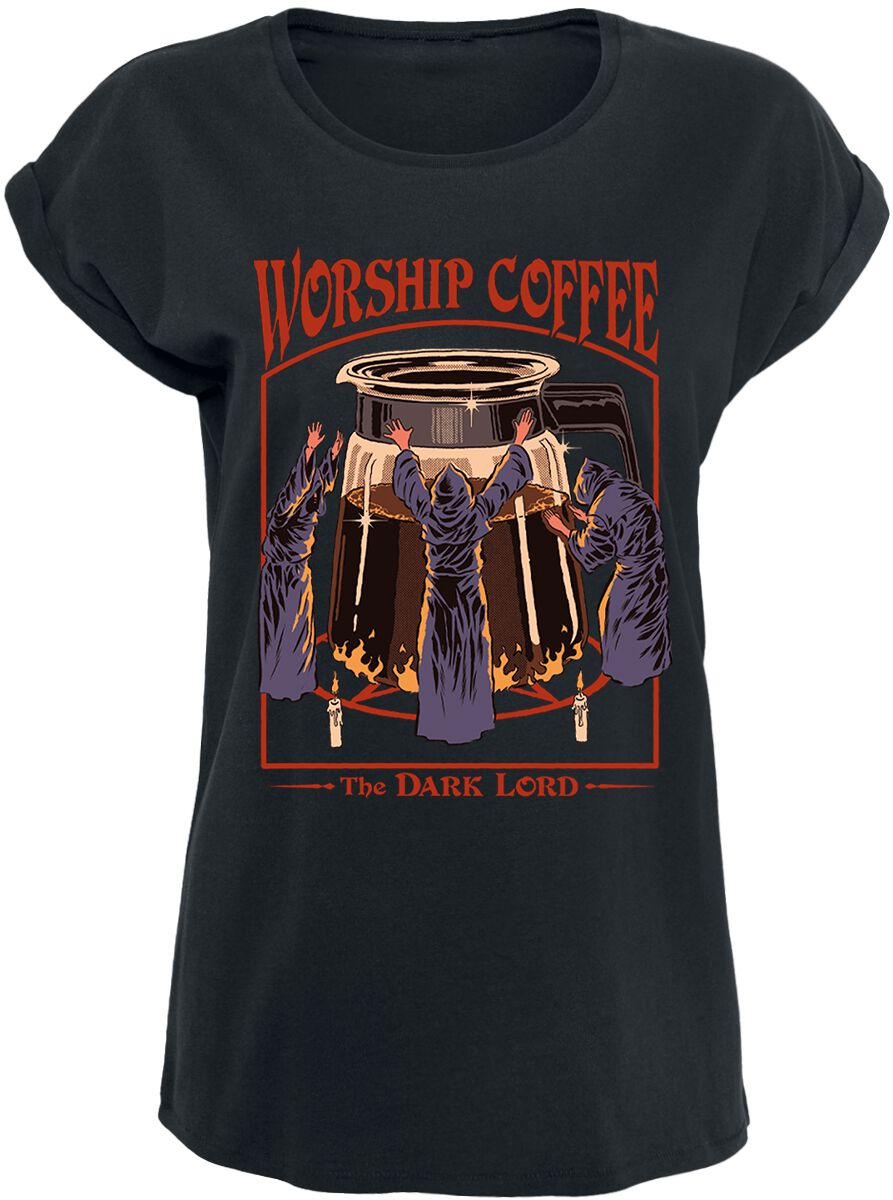 Image of T-Shirt Magliette Divertenti di Steven Rhodes - Worship Coffee - M a 5XL - Donna - nero